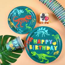 Dinosaur Happy Birthday Disposable Tableware Set, 7/9 Inch Party Plates, Disposable Paper Plates And Cups, Suitable For Holidays, Weddings, Engagements, Birthdays, Parties, Celebrations, Wedding Party Supplies - Multicolor - View 5