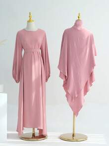 2pcs/Set Elegant (Muslim Dress + Headscarf + Belt) Classic Versatile Abaya For Women's Daily Wear - Multicolor - View 47
