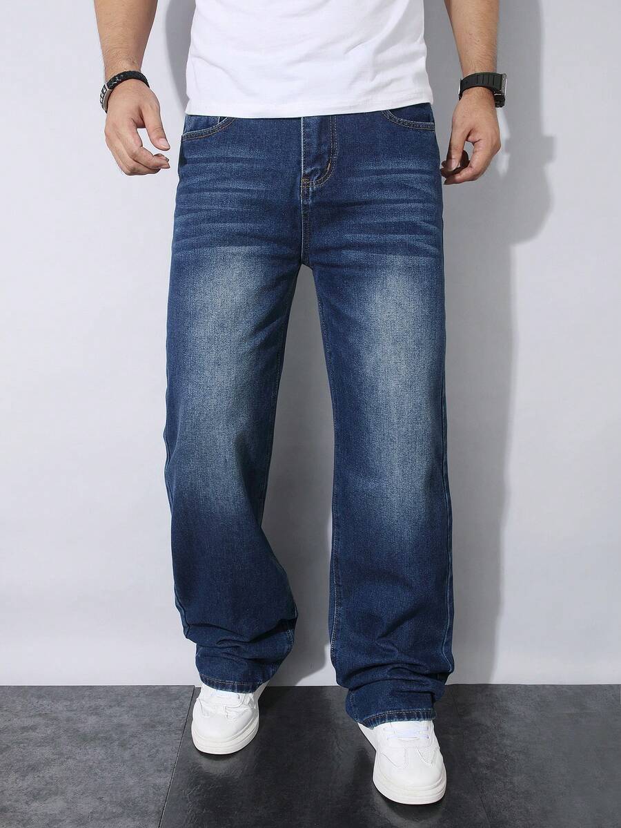 Quần jeans cạp chun dáng rộng cho bé trai tuổi teen, thích hợp cho mùa hè và mọi mùa. - Rửa trung bình - Xem 1