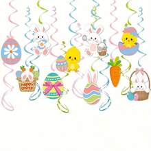 10pcs Easter Hanging Spiral Decorations With Hooks - Cartoon Rabbit, Carrot, Egg Spiral Ribbons, Double-Sided Printed Party Decorations, No DIY Required, Sturdy Paper And PVC Material, Suitable For Spring Holiday Home, Classroom, Party Decor - Multicolor - View 3