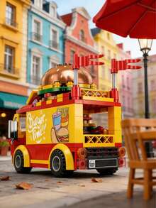 590+ Pcs Building Blocks Toy Set, Including Ice Cream Truck, Burger Truck, Dessert & Fruit Truck And Food Truck, Mini Creative Models, Construction Toy Kit. This Set Includes 1 Ice Cream Truck And 1 Burger Truck. - Multicolor - View 9