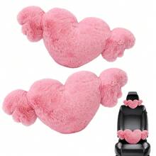 1 Headrest + 1 Lumbar Pillow, Plush Heart-Shaped Neck Pillow And Plush Lumbar Pillow, Car Seat Accessories - A - View 2