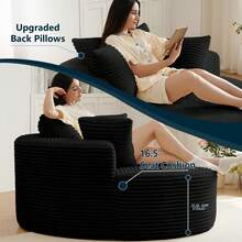 55"L Oversized Round Chaise Longue Chair Indoor, Corduroy Sponge Single Sofa, Oversized Round Chairs, Modern Sleeper Chair For Living Room,Projection Room, Wide Armrest Chairs Black - 黑色 - 查看 6