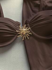 3件套性感欧式女士比基尼泳装，夏季度假 - 咖啡棕 - 查看 12