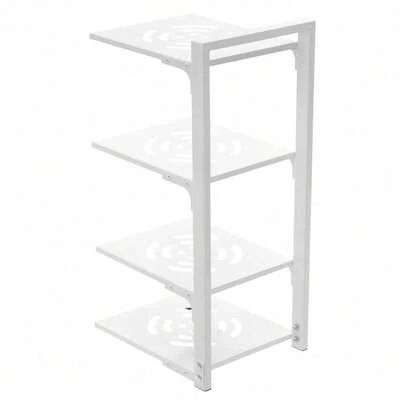 HYYKJ-US White Countertop Pot Rack Organizer - 4-Tier Pot And Pan Storage Stand - Space Saving Lid Holder With Stable Base - Kitchen Utensil Organizer For Counter Top Use - Durable Cookware Display Rack For Pots & Lids
