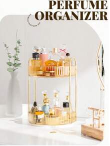 1pc 360° Rotating Makeup Organizer, Suitable For Vanity, Large Capacity Transparent Skincare & Perfume Storage Box, Makeup Vanity Organizer, Back To School Essential,Room Decor - Champagne - View 12