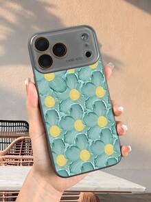 Aquablaue Handyhülle mit floralem Muster, hellem Rahmen, grünen Blättern und gelber Blüte in der Mitte. Schützt vor iphone17 promax/17 pro/17/Air/16promax/16pro/16/15promax/15pro/15/14promax/14pro/14/13promax/13pro/13/12promax/12pro/12 - Pink - Übersicht 7