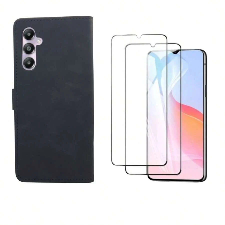 Funda Cartera Suave Con Porta Tarjetas Para Samsung A24/ A25 Más 2 Micas De Cristal - Negro - Ver 1