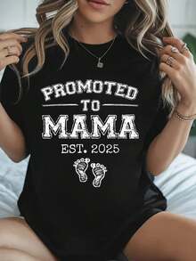 100% Algodón Promocionado a Mamá Est 2025 Regalos para Mamá en Espera Camiseta de Primera Vez Mamá Impresión Camiseta de Algodón para Verano, Top de Manga Corta Suave para Mujeres, Camiseta Estilosa y Cómoda para Mujeres Camisetas Gráficas - Negro - Ver 6