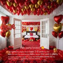 Valentine's Day Balloon Set, Red & Gold Romantic Balloon Set, Includes Polyester Film Balloons With Red Heart LOVE Design, Red Rose Petals For Hotel Decoration, Valentine's Day Party, Wedding Anniversary Supplies - Multicolor - View 4