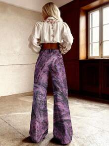3D Women's Imitation Jeans Purple Swirl Abstract Pattern Print Design Autumn And Winter Cowboy, Lady, Stretch, Casual, Bell-Bottom, Fashion, Print, High-Waist, Long Pants, Comfort, , Floral, Design, Style, Loose, Washed, Straight-Leg, Street, - 彩色 - 查看 3