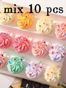 10件装混合仿真蛋糕、饼干、甜甜圈吊坠珠DIY饰品制作配件套装 - 可用于制作饰品、钥匙扣、耳环、项链、手链 - DZ-217 - 查看 8