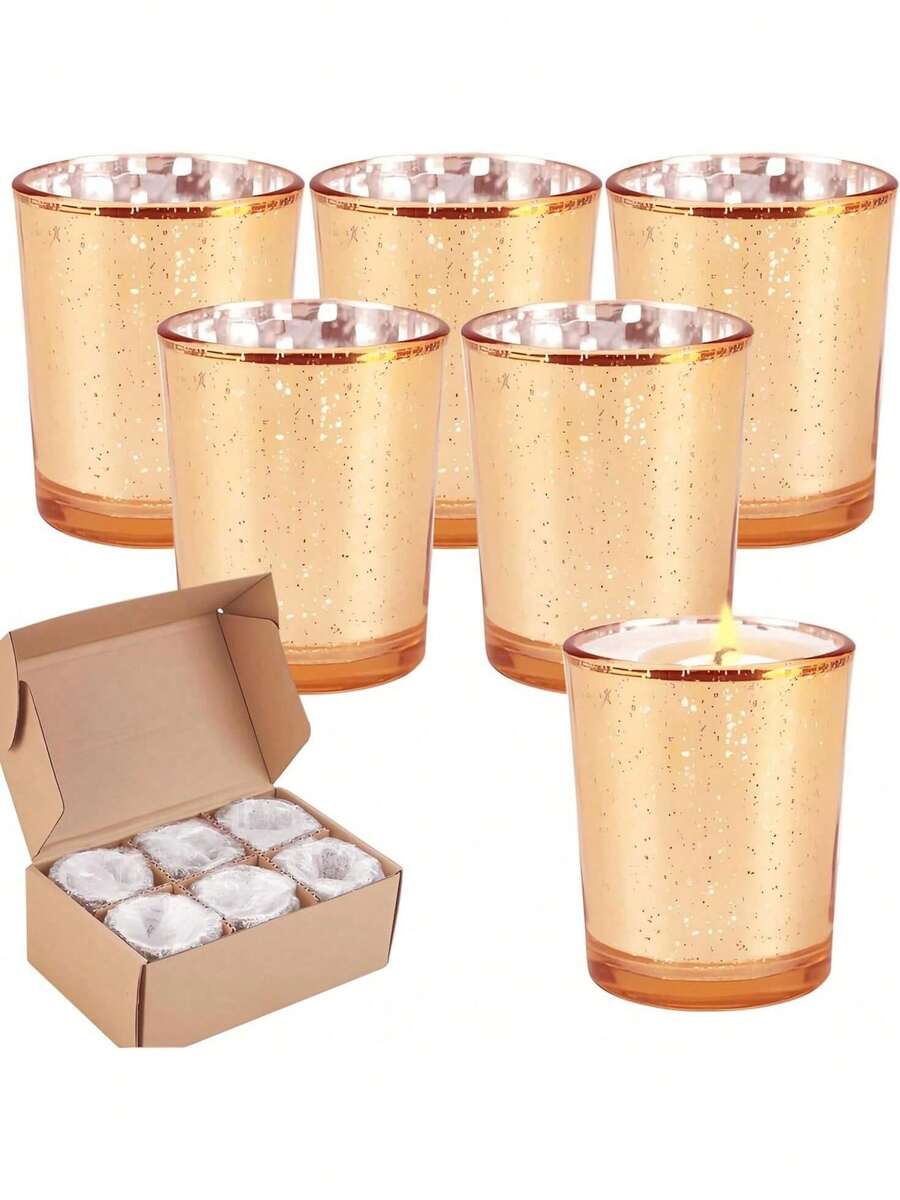 EstiloSet De 6 Candelabro Portavelas De Vidrio Para La Fiesta De Bodas,Soporte Para Portavelas Para Velas,Portavelas Para DecoracióN De Mesa,Cenas RomáNticas,Compromisos,Aniversarios-Dorado (Size B)VersióN Mejorada - 1 - Ver 1