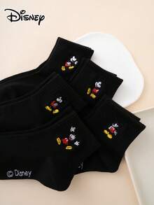 5 Pairs Disney Series Mickey Mouse Pattern Funny Cartoon Style Embroidered Ankle Socks, Sports Socks, Suitable For All Seasons, European Size, Comfortable And Breathable, Durable, Suitable For Daily Wear, Quality Fabric, Won't Cause Foot Discomfort. - Black - View 4