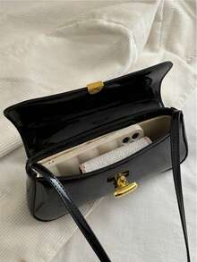 Women's Vintage Faux Oiled Leather Flap Decor One Shoulder Underarm Bag, Suitable For Dating, Outing, PartySuitable For Shopping, Wallet, Shopping, Young Women, College Students, Newcomers, White-Collar Workers. Very Suitable For Office, College, Work, Business, Commuting, Outdoor Activities, Travel And Outings - màu đen - Xem 2