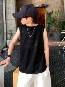 1pc Tween Boys Fashionable Casual Sleeveless Tank Top, Versatile For Summer - Black - View 3