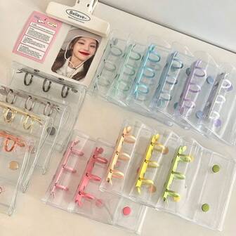 New A8 Card Holder With Double Buckle, Mini 3-Ring Binder Notebook, Transparent Simple Storage, Minimalist Style