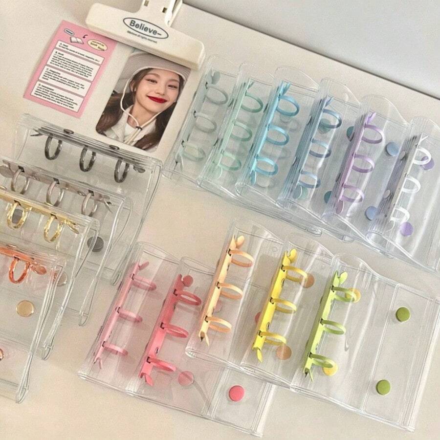 New A8 Card Holder With Double Buckle, Mini 3-Ring Binder Notebook, Transparent Simple Storage, Minimalist Style - Multicolor - View 1