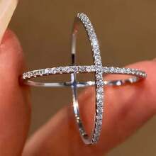 1 chiếc nhẫn đá Cubic Zirconia thanh lịch, quà tặng Ngày Valentine cho nữ, trang sức kỷ niệm. - Bạc - Xem 12