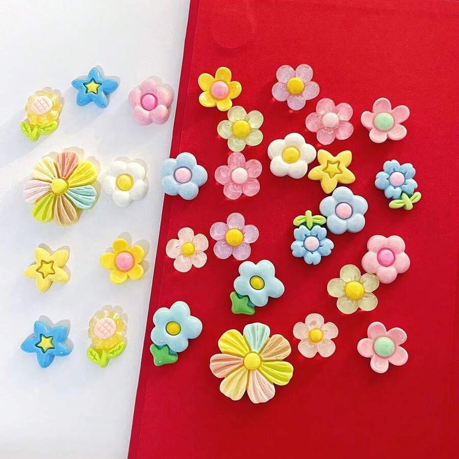 30pcs Assorted Color Cute Flower Resin Decorative Accessories, DIY Beading Craft, Suitable For Phone Cases, Wooden Clogs, Hair Clips, Frames, Decorative Gifts - Multicolor - View 1