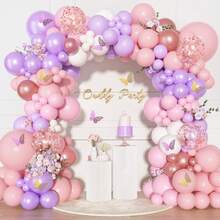 167 globos de látex en tonos pastel de morado, rosa y blanco mate, globos de helio en rosa, morado y estilo macarrón con lazos para decoración de fiestas de cumpleaños, bodas, baby shower, compromiso, despedida de soltera y fiestas con temática de princesa - rosa pálido, morado pálido, blanco - Ver 6