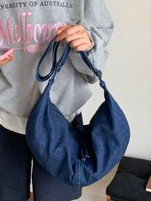 peach tree Denim Canvas Tote Bag, Women's Vintage Minimalist Style Shoulder Bag, Large Capacity Foldable Crossbody Bag For Daily Commute, Shopping, Travel, Party, Cosmetic Storage, Girlfriend/Birthday Gift, Fashion Accessory