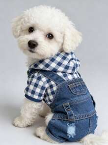 1 件宠物条纹四腿连体衣，牛仔效果连体衣背带裤狗衣服，春夏宠物服装