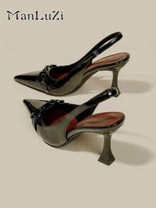 Women's Black Patent Leather Stiletto High Heel Pointed Toe Closed Toe Pumps, Elegant Formal Party Dress Shoes, Office Buckle Strap Backstrap High Heels - Black - View 1