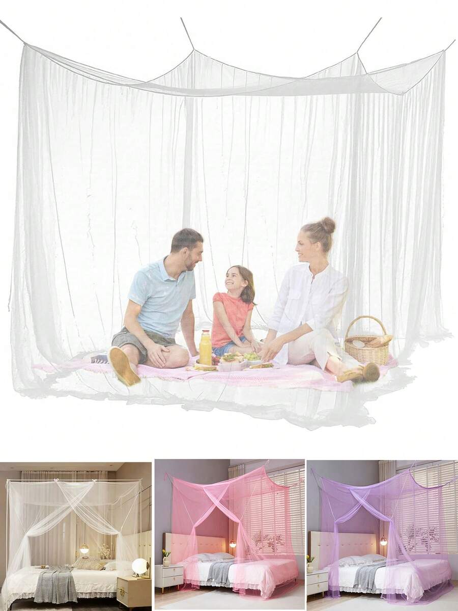 方形单面开口蚊帐，室内外皆宜——非常适合露营、露台、户外旅行、床铺、帐篷、野餐、花园、卧室等场所。超大便携式蚊帐，适用于最大1.8米的床铺（含挂钩）。 - 多色-方形 - 查看 1