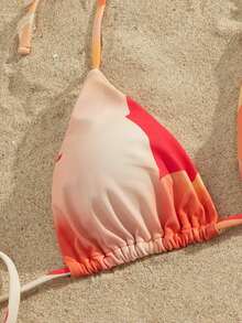 Onefish 2件套女士比基尼泳装花卉印花时尚休闲夏季海滩度假，女士比基尼套装，女士度假服装，女士泳衣，夏季，女士夏季套装，女士沙滩比基尼2026夏季款，夏季服装，沙滩装。 - 橘色 - 查看 4
