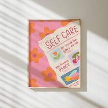 1幅多巴胺丹麦粉彩墙画，积极语录，自我关爱帆布印刷画|学院风美学励志语录装饰画，适用于卧室、客厅或办公室家居装饰，唯美粉色花卉海报，送给她的励志礼物，可选择无框或有框 - 彩色 - 查看 3