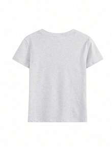 American Style Short Sleeve Crew Neck Fitted T-Shirt For Women, White, Spring/Summer Casual - Light Grey - View 4