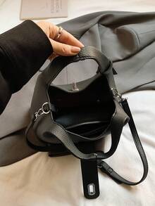 Borsa a spalla/a tracolla/a mano in pelle PU di moda minimalista casual con tasca interna - nero - Visualizzare 6
