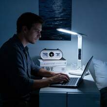 1-Pack Dual-Head USB Rechargeable LED Desk Lamp Supports Three Dimming Levels (White Light - Warm Light - Soft Light), Includes A Calendar Clock, And Is Foldable, Suitable For Reading And Nighttime Lighting. - trắng - Xem 11