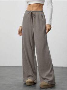 Women's Mid-Rise Wide Leg Pants, New All-Season Style, Casual & Comfortable Lounge Pants, Daily Wear, Fashionable - Light Brown - View 5