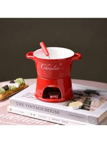 Best-Selling Ceramic Chocolate Fondue Set, Ice Cream Fondue Cup, Coffee Cup, Separable Ceramic Chocolate Melting Pot, Cheese Fondue Warmer, Mini Fondue Pot - Multicolor - View 10