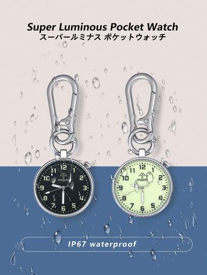 1 pieza Reloj de bolsillo luminoso con esfera impermeable, llavero vintage con números, reloj colgante unisex clásico y creativo con esfera súper brillante, regalo perfecto para hombres y mujeres, reloj de enfermera analógico de cuarzo que brilla en la oscuridad