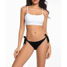 Women Silk Panties Lightweight Briefs Smooth Breathable Satin Bikini,Sexyys Tie-Side Underwear Daily Fit Comfort,Black - 黑色 - 查看 5