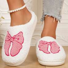 Slippers For Women Cotton Fuzzy Winter Warm Indoor Shoes Cozy Plush Cute Bow Slippers For Women - Hồng - Xem 5