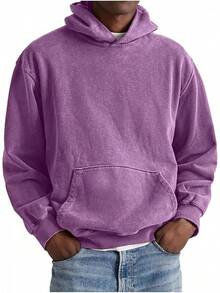 Mens Hoodies Oversized Unisex Acid Wash Hoodie Heavyweight Fleece Vintage Cotton Sweatshirt Men Women Streetwear - B-Purple - 查看 11