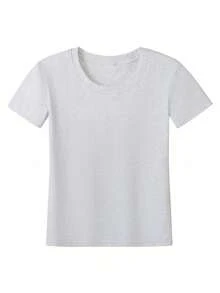 American Style Short Sleeve Crew Neck Fitted T-Shirt For Women, White, Spring/Summer Casual - Light Grey - View 3