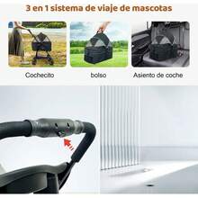 Cochecito Plegable Ligero para Mascotas, Perros y Gatos con Cesta Extraíble - Convertible en Silla de Empuje, Cochecito Portátil para Cachorros/Gatitos, Diseño de Plegado Fácil, Estructura Duradera para Exteriores, Compras, Visitas al Veterinario - Regalo Ideal - Negro - Ver 3