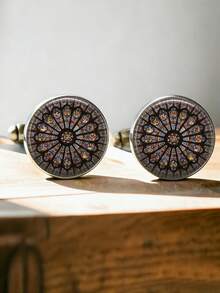 suteyi A Pair Of Rose Window Cufflinks, Featuring Stained Glass Art, Perfect For A Catholic Wedding.