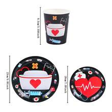 一套一次性护士帽主题餐具，7/9英寸派对餐盘，一次性纸盘和纸杯，适用于节日、婚礼、订婚、生日、派对、庆祝活动 - 彩色 - 查看 2