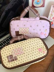 1个可爱大容量多功能带提手铅笔盒，铅笔袋，学校文具收纳盒，返校季，学习用品，铅笔袋，文具、账单、化妆品、办公用品收纳袋，返校季，学习用品，铅笔袋，书包 - 彩色 - 查看 9