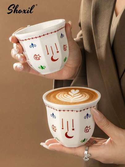 shoxil 1 st 100/180/250 ml kaffekopp med stjärn- och månetryck, mugg i mellanösternstil, espressokopp, vattenkopp i keramik, tekopp, matchakopp, mjölktekopp, för hemmet, underhållning av gäster, kafé, uteservering, ramadan, eid al-adha