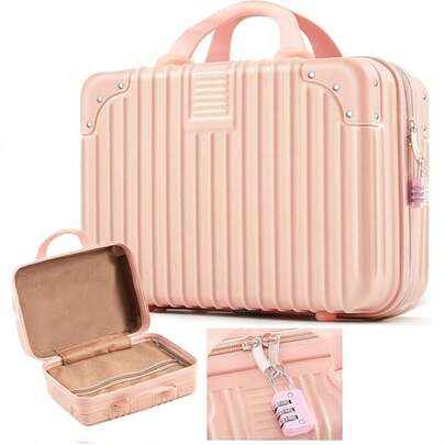 1 pieza Maleta de mano de cuero de 14 pulgadas, caja de almacenamiento de cosméticos ligera, maleta de viaje pequeña para mujeres