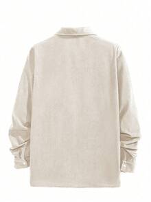 男士米色灯芯绒翻领长袖Polo衫，宽松休闲套头衫，春秋季