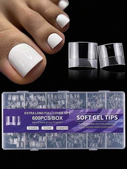 600pcs French Gel X-Shaped Toe Nail Stickers, Short Square Clear False Toenails, Soft Gel Toe Nail Stickers, French False Toenail Stickers, Suitable For Acrylic Nail Extension, Press-On Toenails Nail Supplies