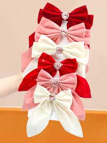 6 pezzi/set Fermagli per capelli con fiocco in velluto a forma di cuore con diamanti rosa, accessori per capelli retrò con decorazioni in strass - adatti per ragazze e donne, atmosfera da festa, adatti per uso quotidiano, pendolarismo, festa, scuola, creano un'immagine dolce e carina, regalo di San Valentino, regalo di Capodanno 2026, fermagli a pinza, fermagli per capelli, barrette per capelli, accessori per la testa - Multicolore - Visualizzare 7